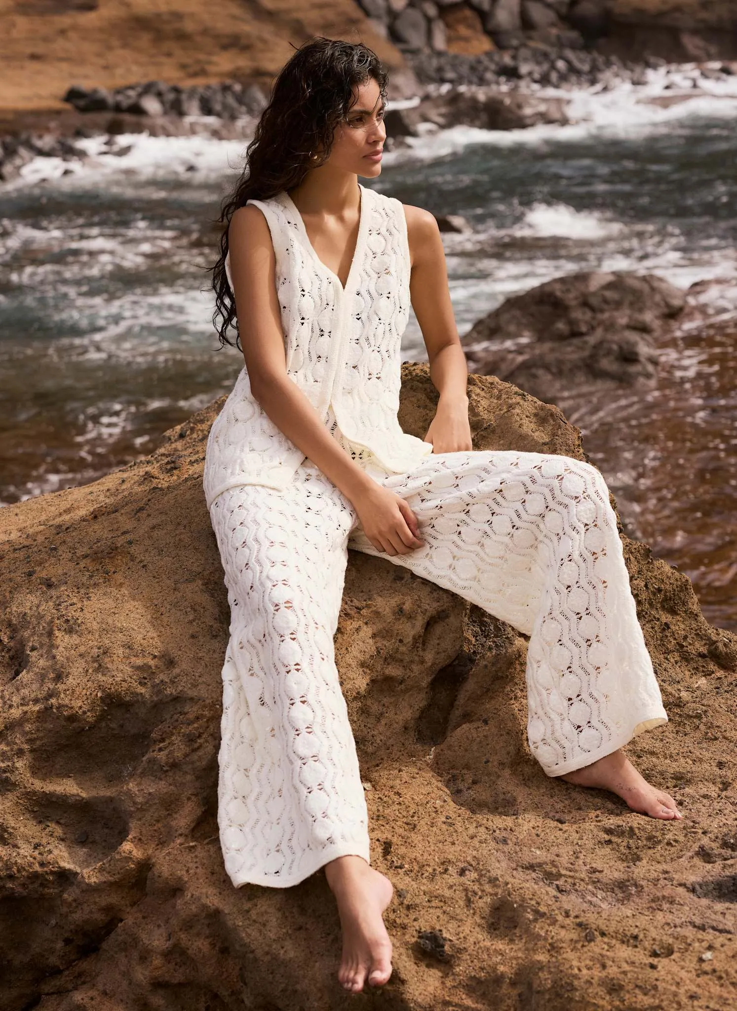 White Crochet Sequin Trousers sold by Mint Velvet product image thumbnail 4