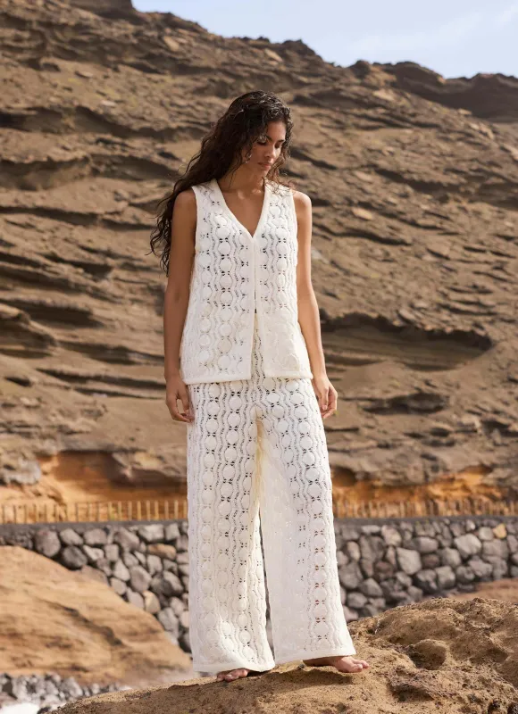 White Crochet Sequin Trousers made by Mint Velvet