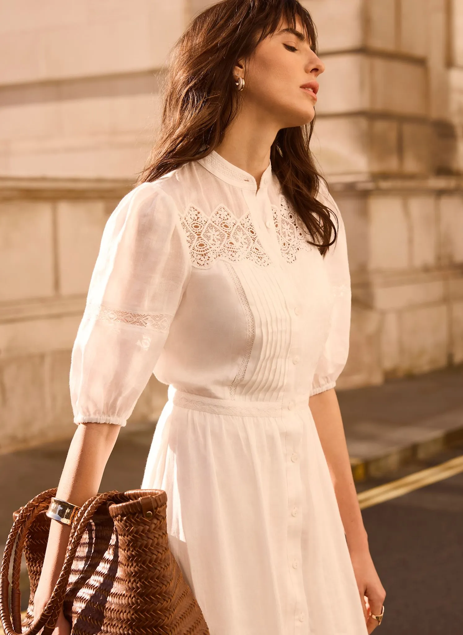 White Lace Detail Ramie Midi Dress sold by Mint Velvet product image thumbnail 4