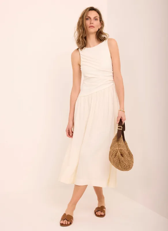 Cream Asymmetric Waist Midi Dress made by Mint Velvet