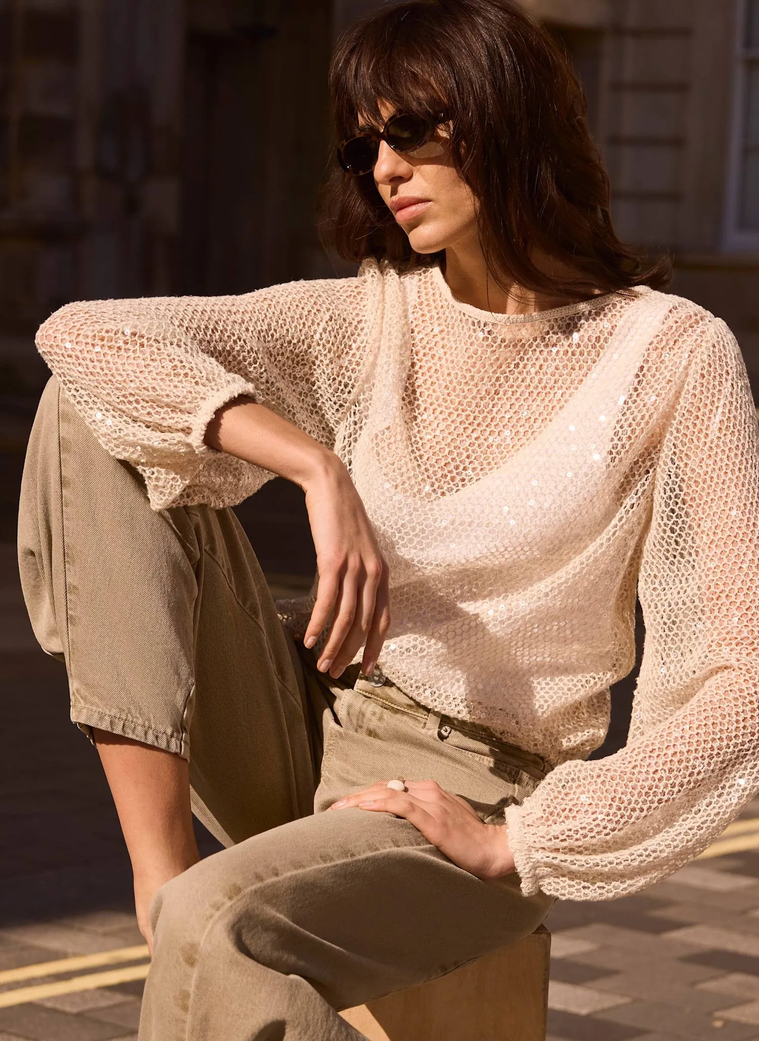 Neutral Sequin Layered Balloon Top sold by Mint Velvet product image thumbnail 4