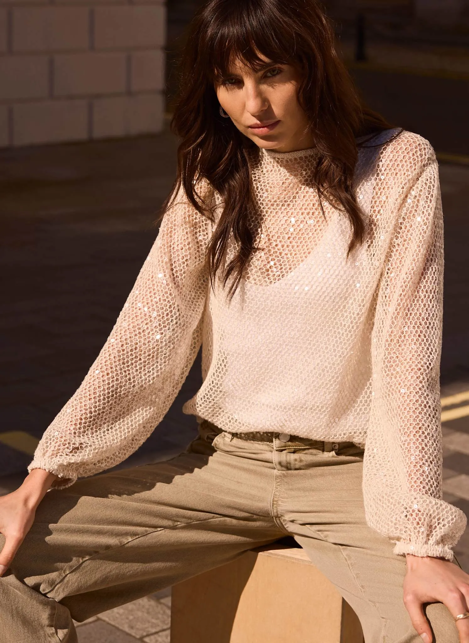 Neutral Sequin Layered Balloon Top sold by Mint Velvet product image thumbnail 2