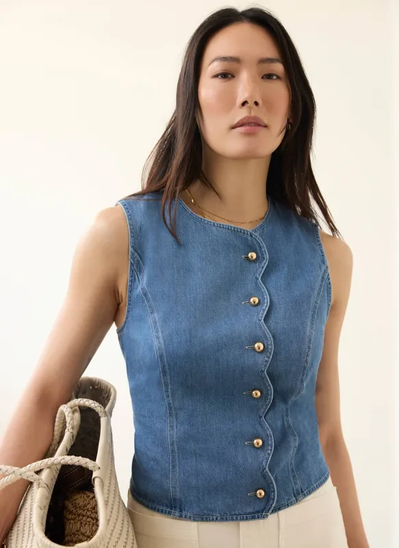 Indigo Denim Scallop Detail Waistcoat made by Mint Velvet