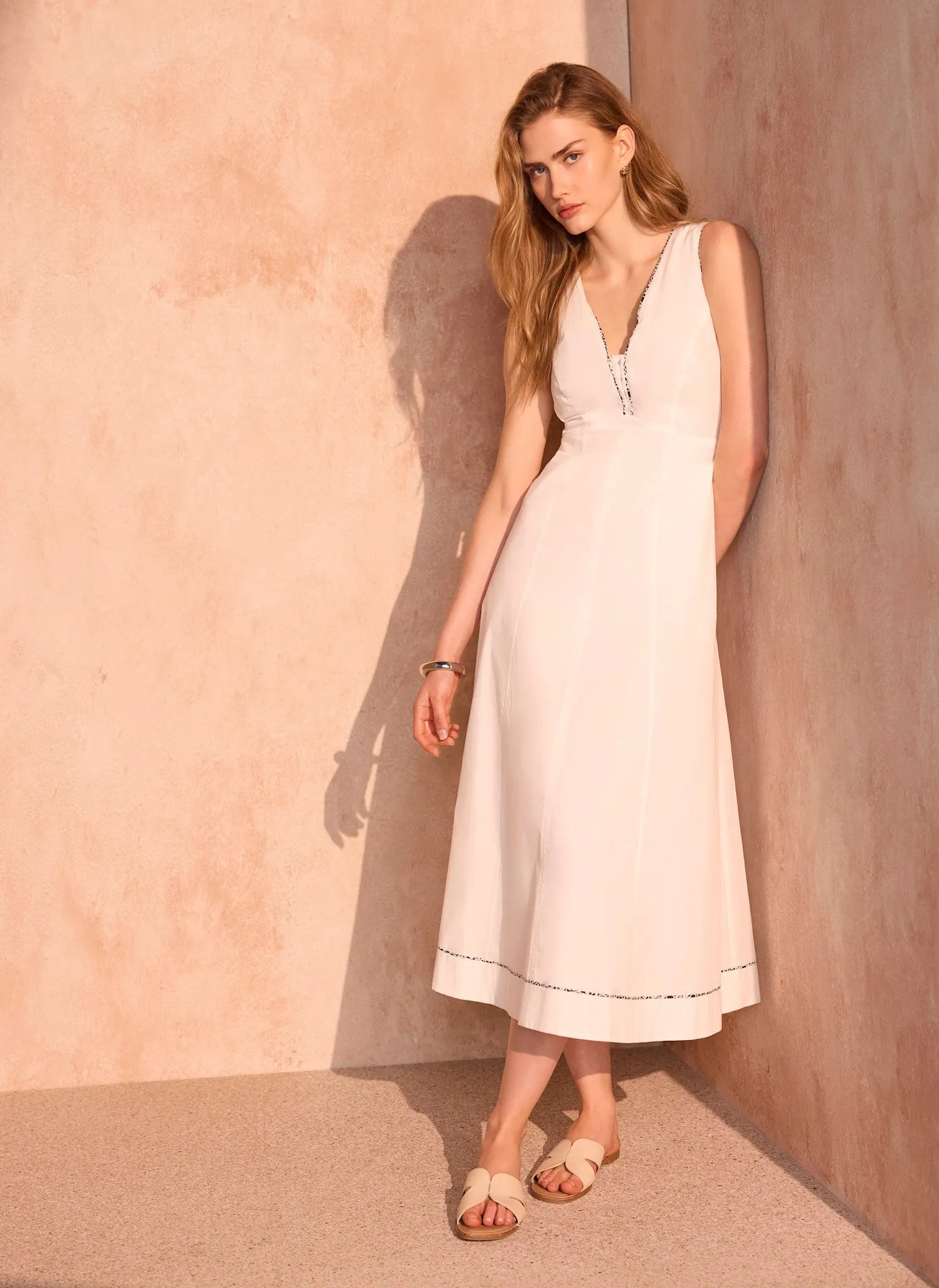White Cotton Tie Detail Midi Dress sold by Mint Velvet product image thumbnail 3