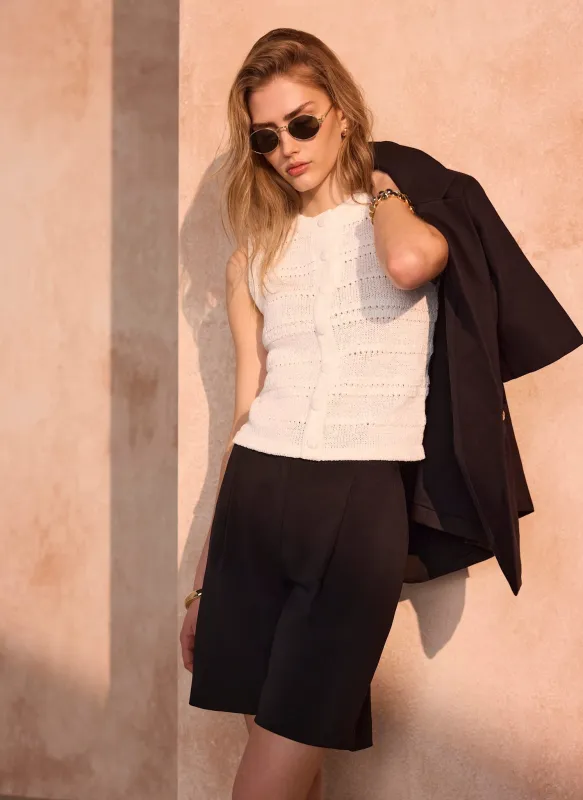 White Cotton Blend Knit Top made by Mint Velvet