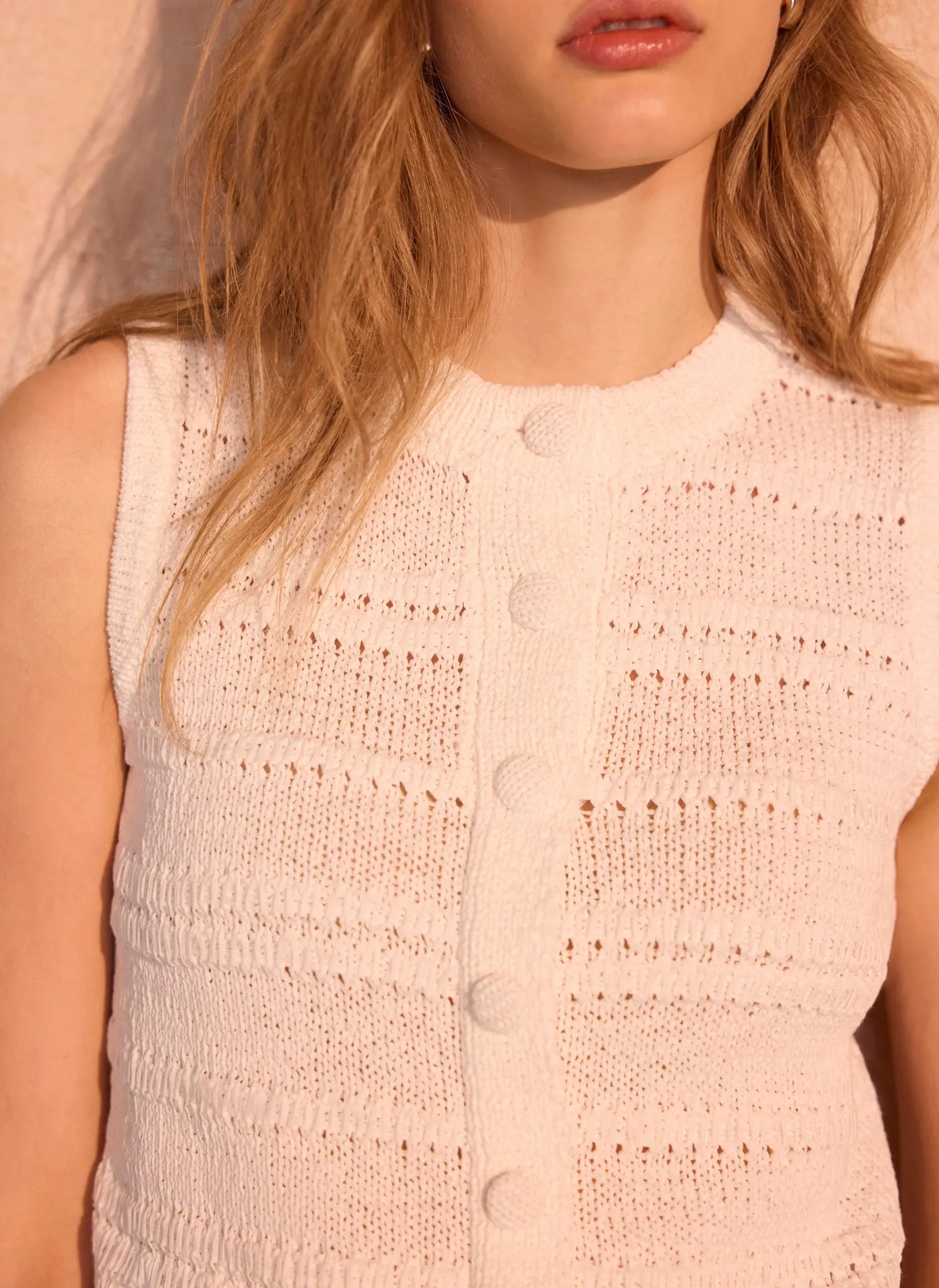White Cotton Blend Button Detail Knit Top sold by Mint Velvet product image thumbnail 3