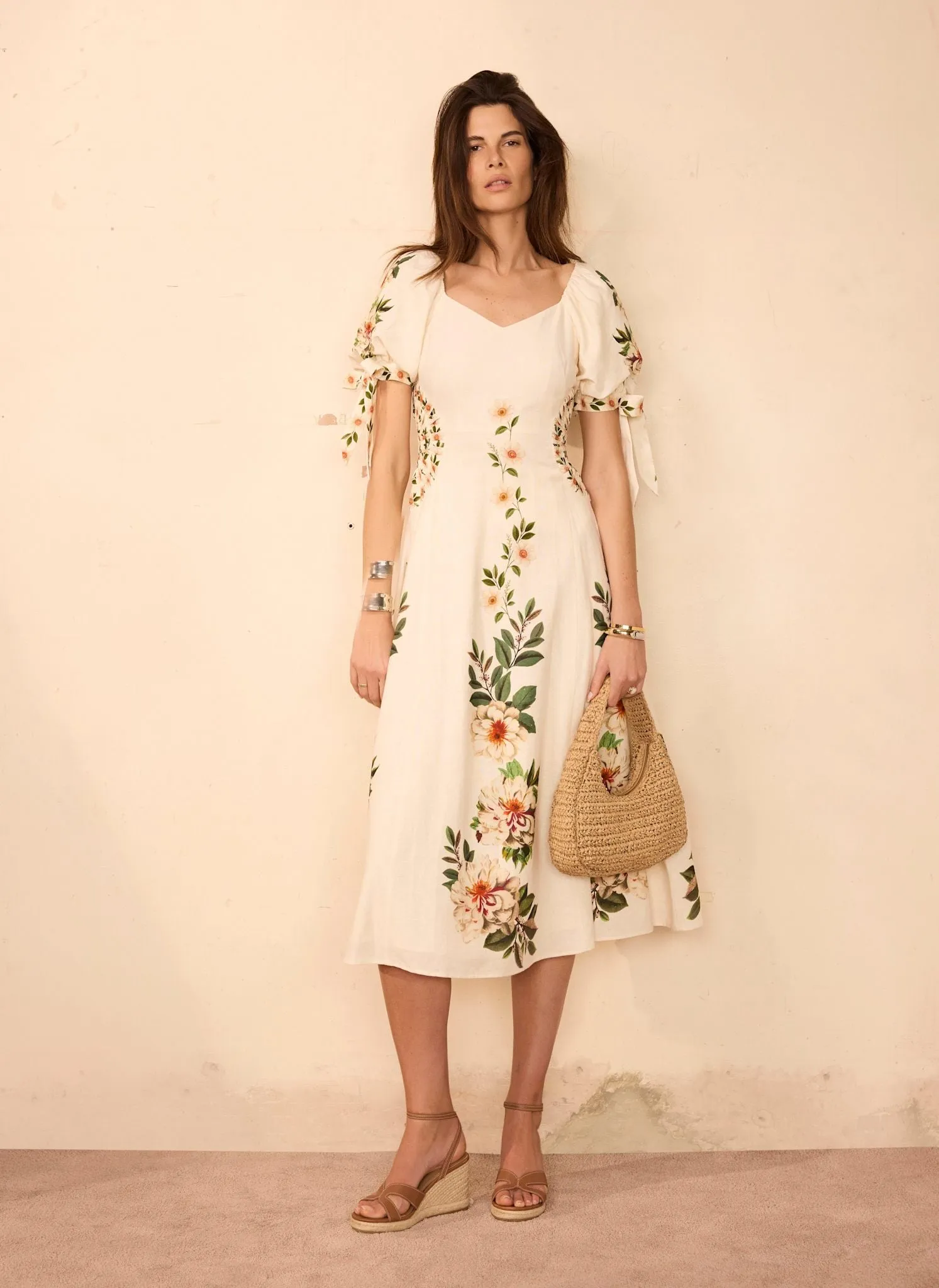 Cream Linen Blend Floral Print Midi Dress sold by Mint Velvet product image thumbnail 3