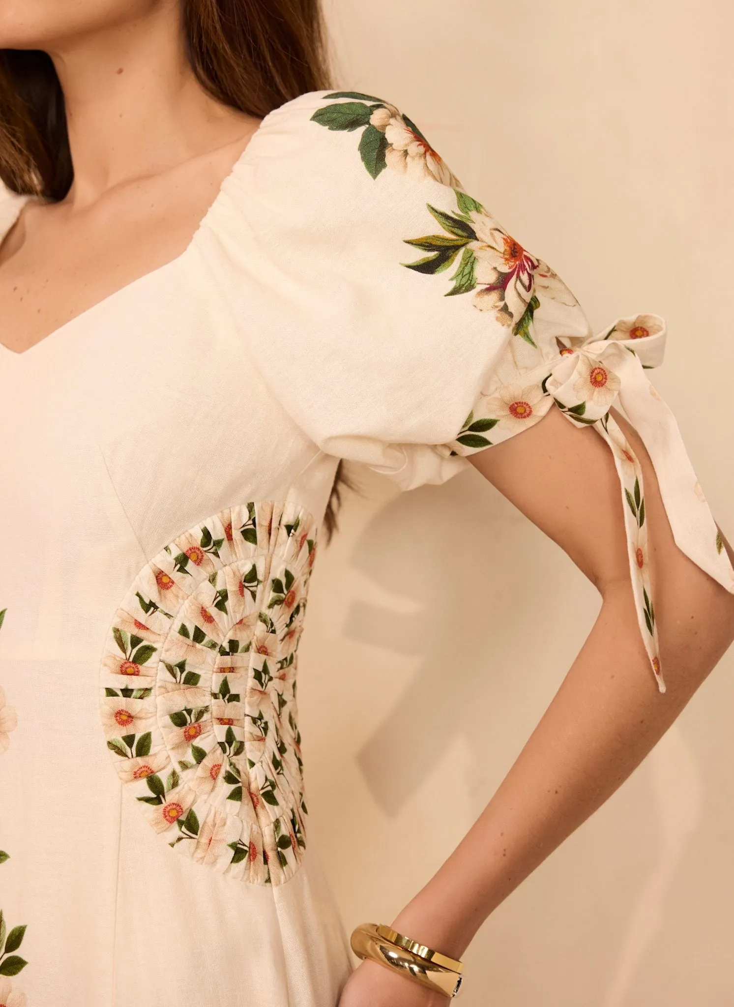 Cream Linen Blend Floral Print Midi Dress sold by Mint Velvet product image thumbnail 4