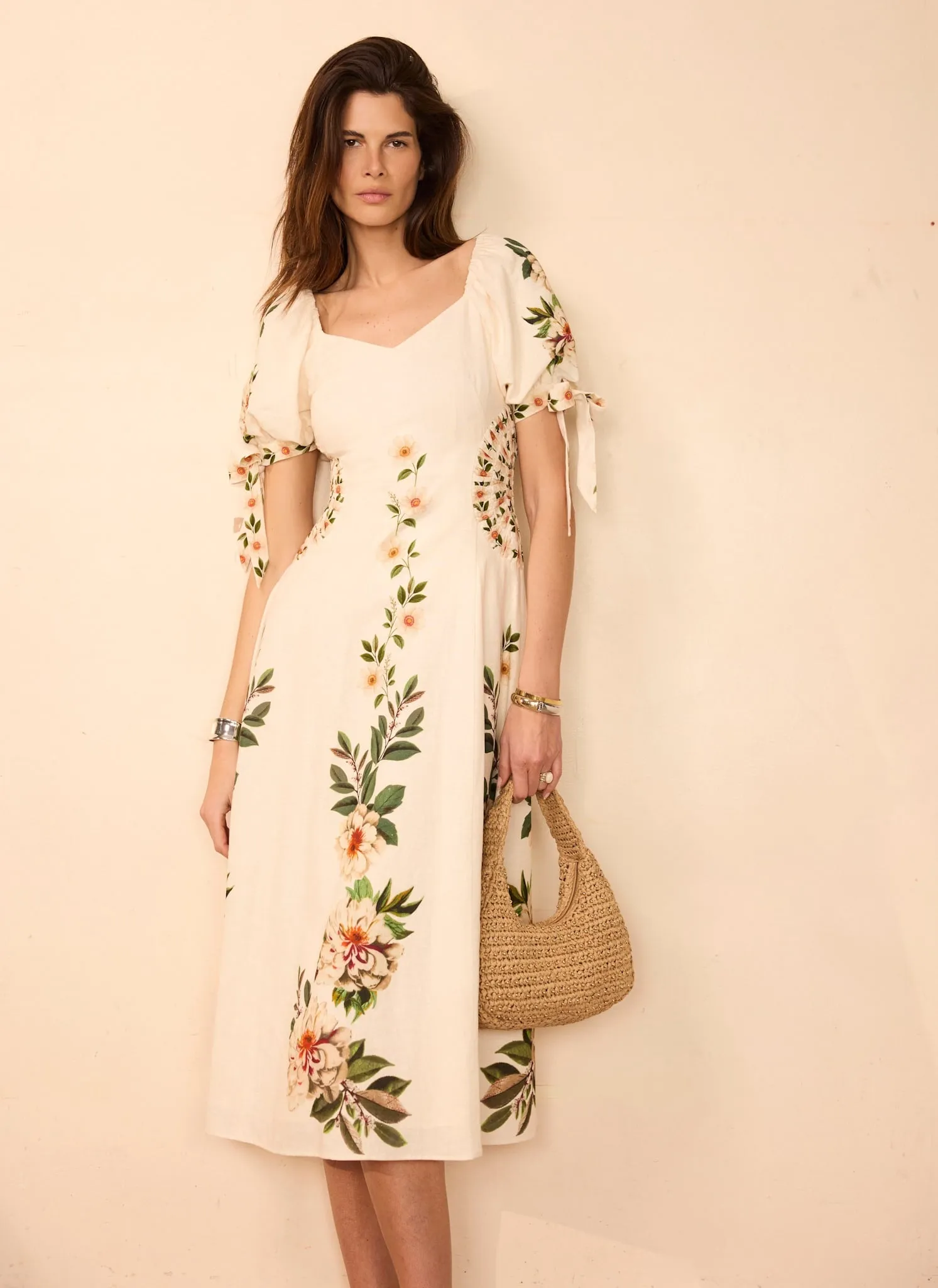 Cream Linen Blend Floral Print Midi Dress sold by Mint Velvet product image thumbnail 2