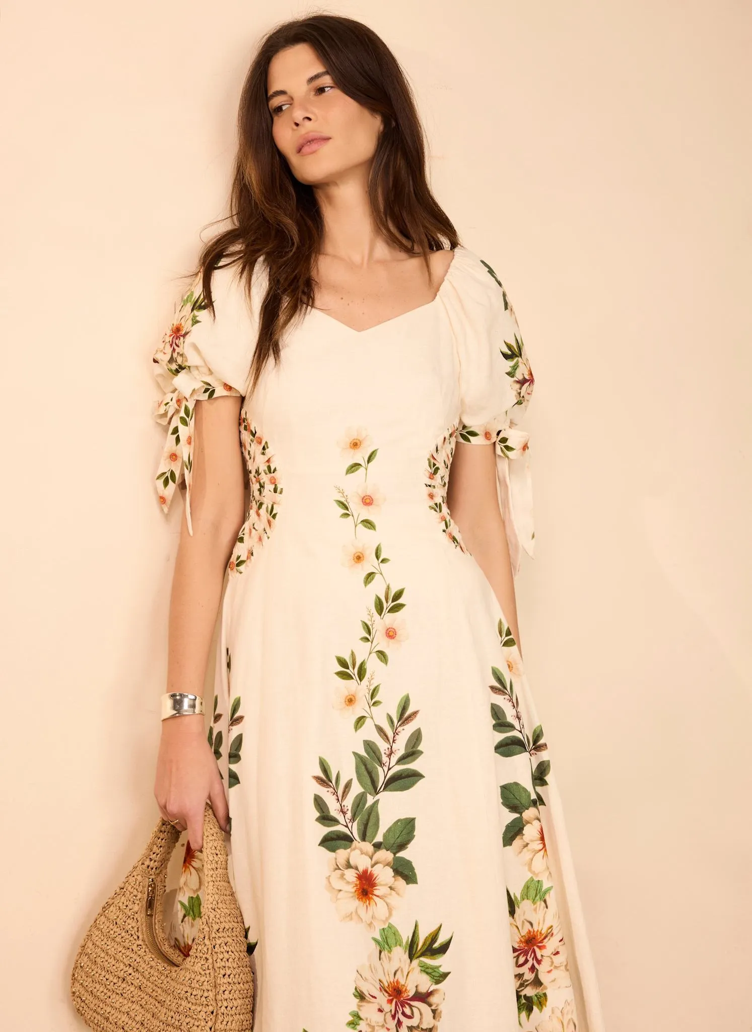 Cream Linen Blend Floral Print Midi Dress sold by Mint Velvet product image thumbnail 5
