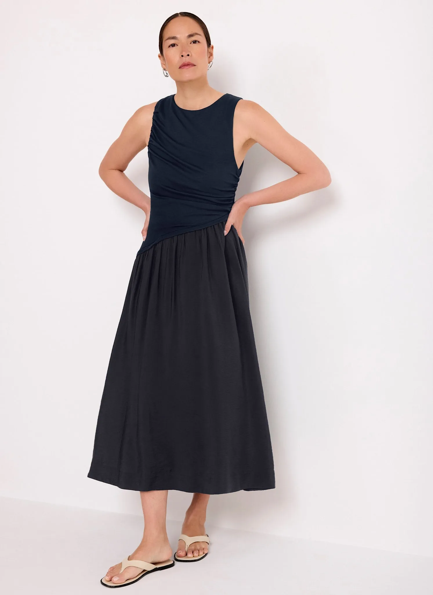 Navy Asymmetric Waist Midi Dress sold by Mint Velvet
