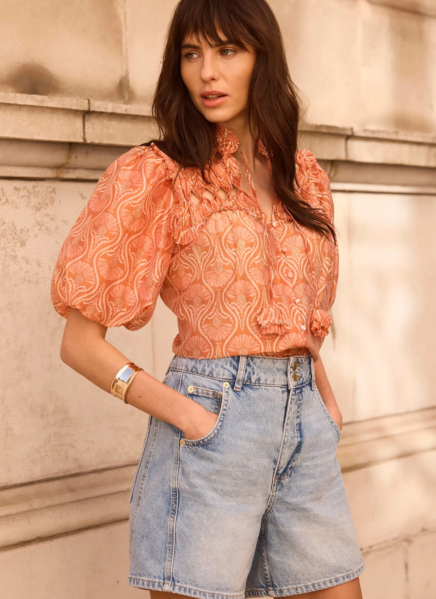 Orange Printed Cut Out Tie Blouse sold by Mint Velvet product image thumbnail 5