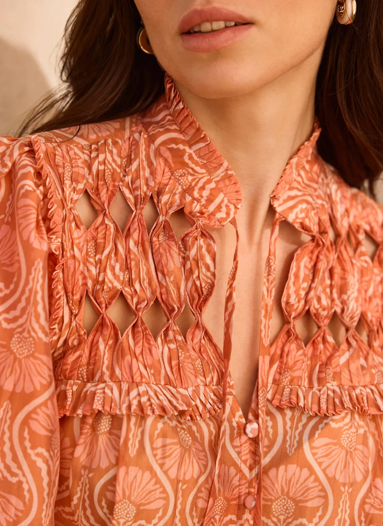 Orange Printed Cut Out Tie Blouse sold by Mint Velvet product image thumbnail 4