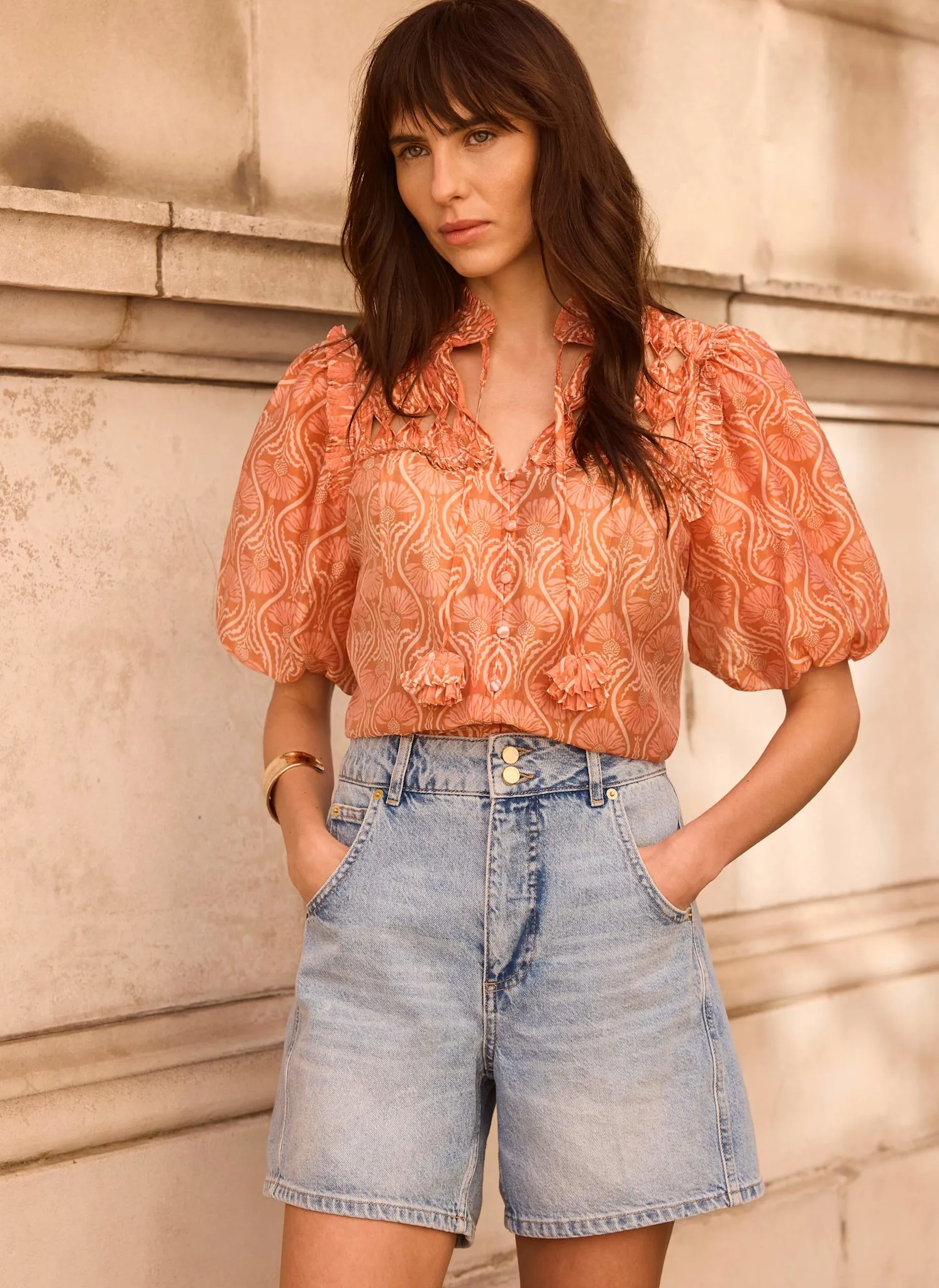 Orange Printed Cut Out Tie Blouse sold by Mint Velvet product image thumbnail 3