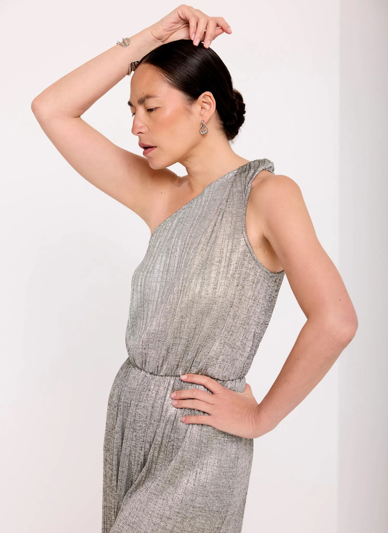 Metallic Plisse One Shoulder Jumpsuit sold by Mint Velvet product image thumbnail 3