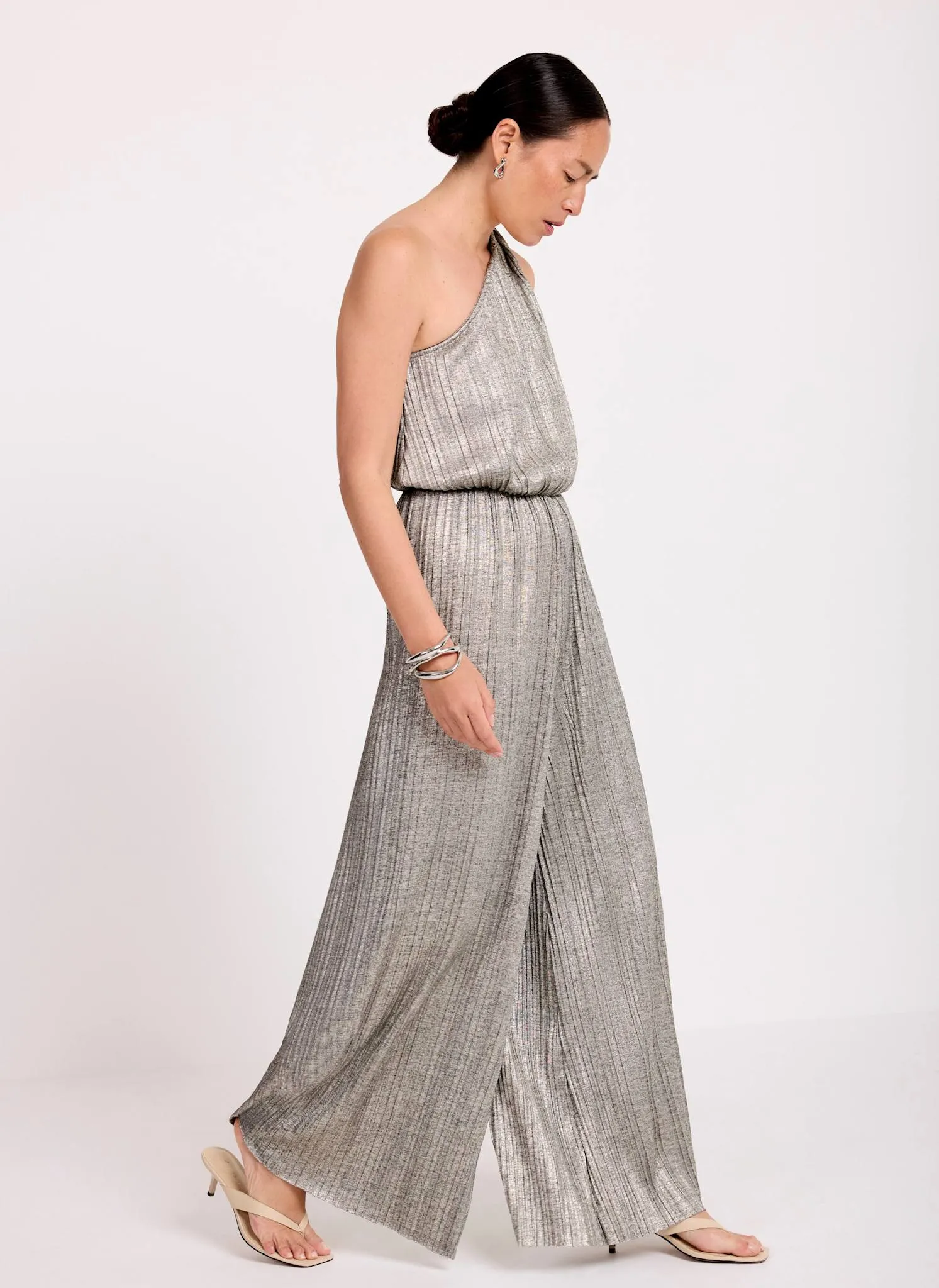 Metallic Plisse One Shoulder Jumpsuit sold by Mint Velvet product image thumbnail 2