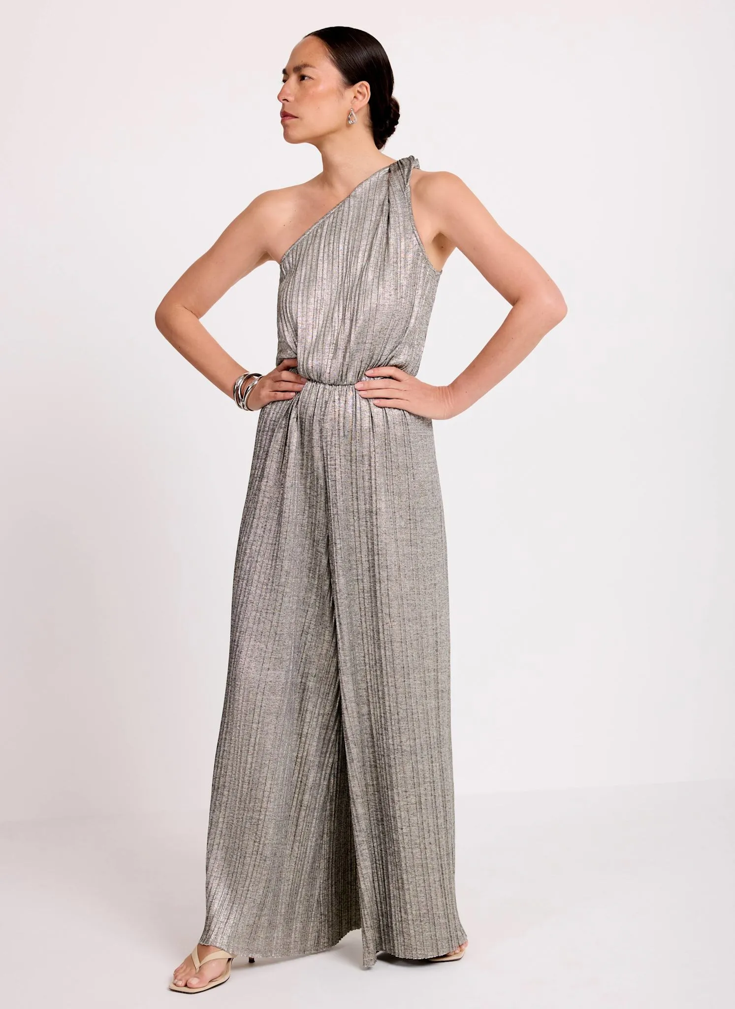 Metallic Plisse One Shoulder Jumpsuit sold by Mint Velvet product image thumbnail 4
