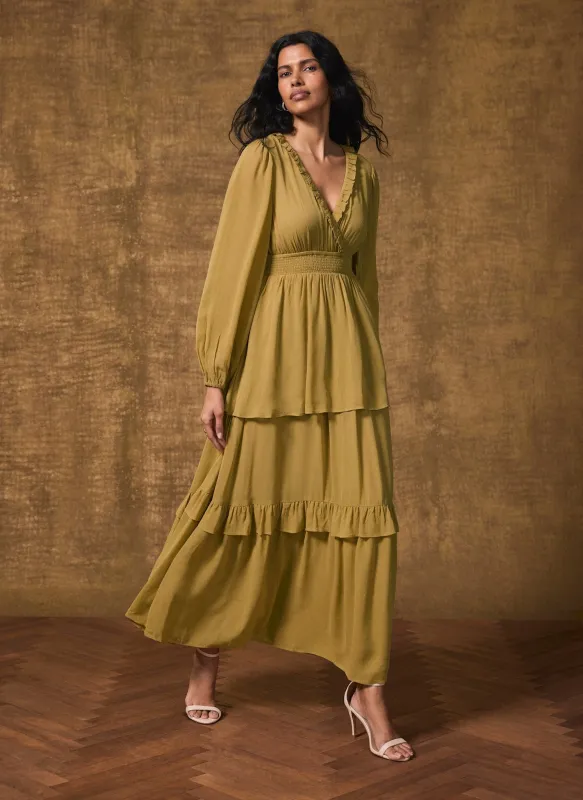 Green Ruffle Tiered Maxi Dress made by Mint Velvet