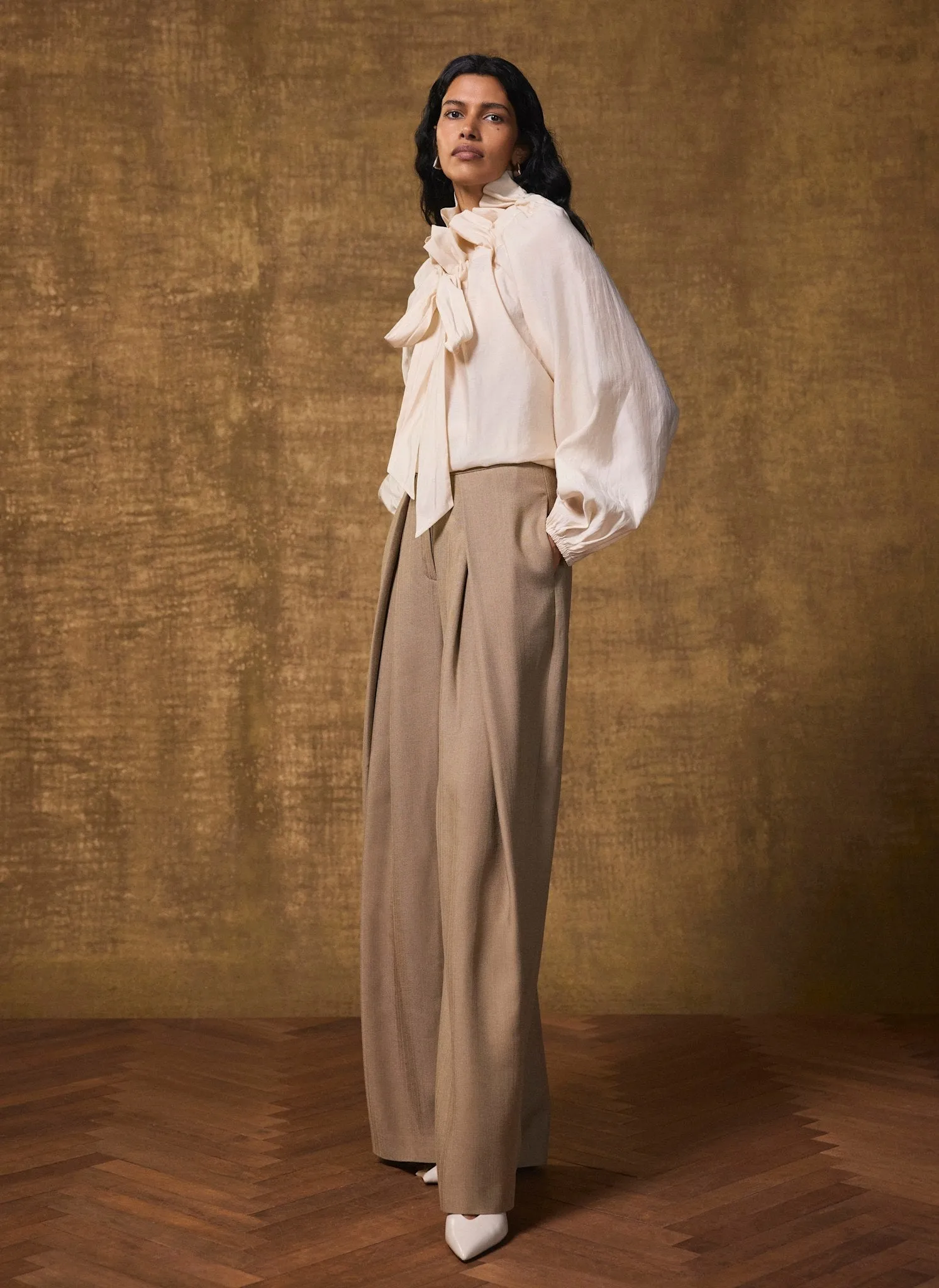 Cream Blouson Tie Neck Blouse sold by Mint Velvet product image thumbnail 5