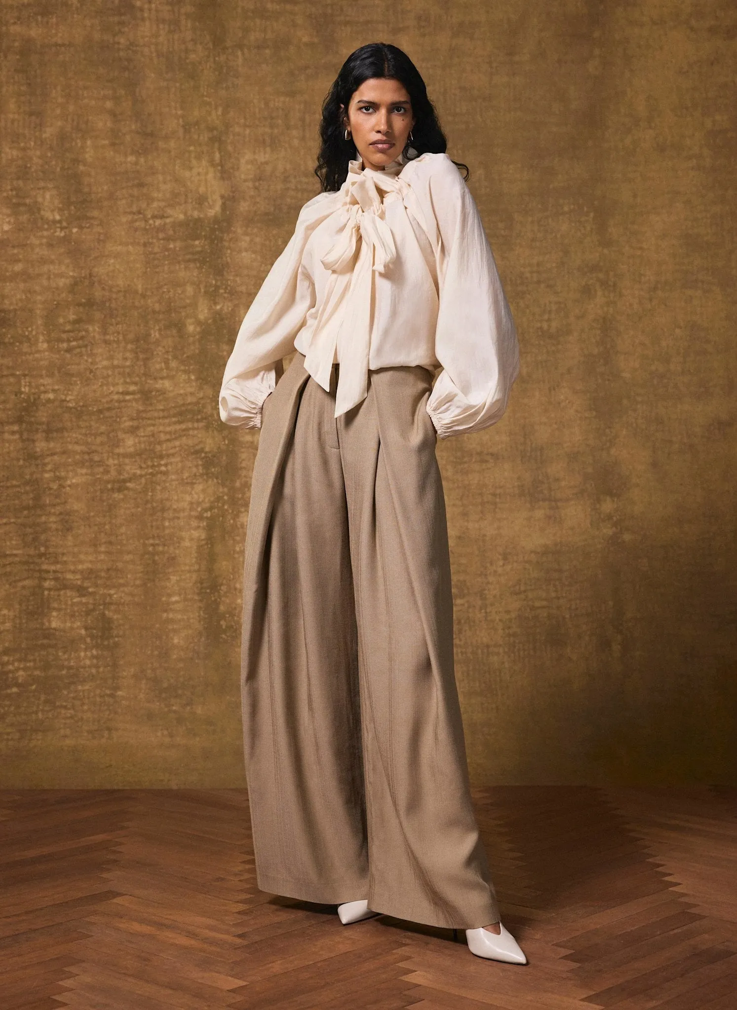 Cream Blouson Tie Neck Blouse sold by Mint Velvet product image thumbnail 3