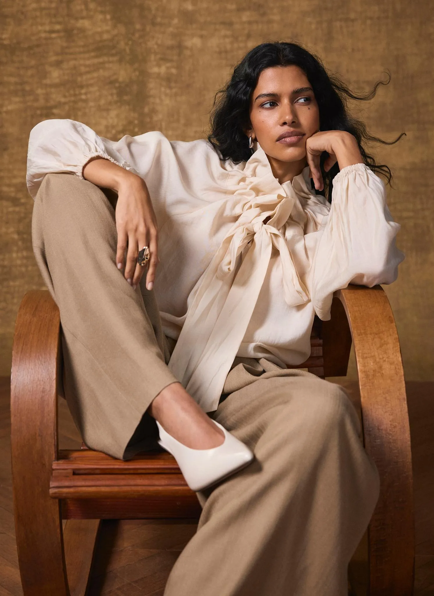 Cream Blouson Tie Neck Blouse sold by Mint Velvet product image thumbnail 2