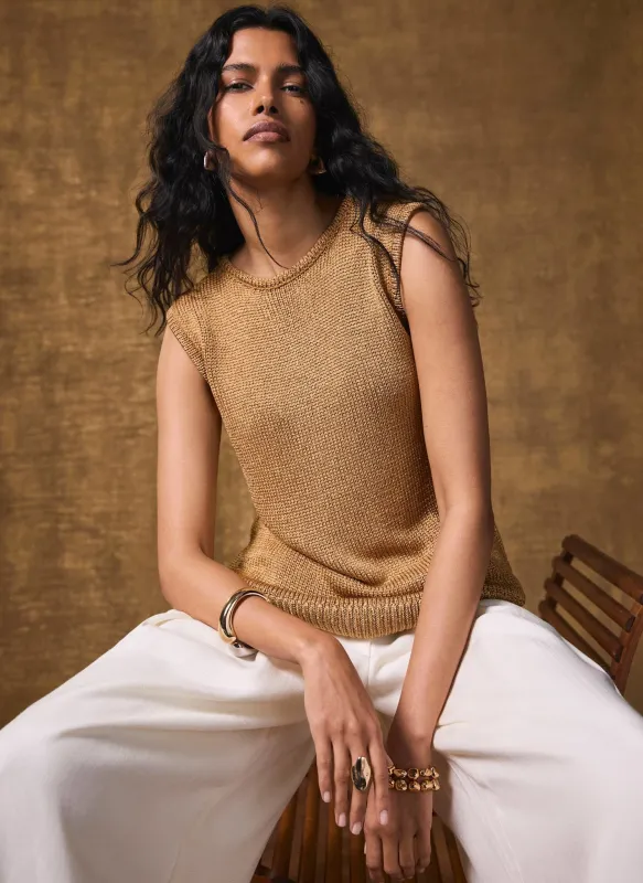 Gold Metallic Knit Vest Top made by Mint Velvet
