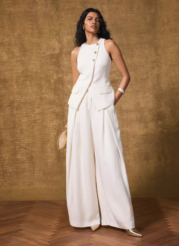 Cream Pleated Wide Trousers made by Mint Velvet