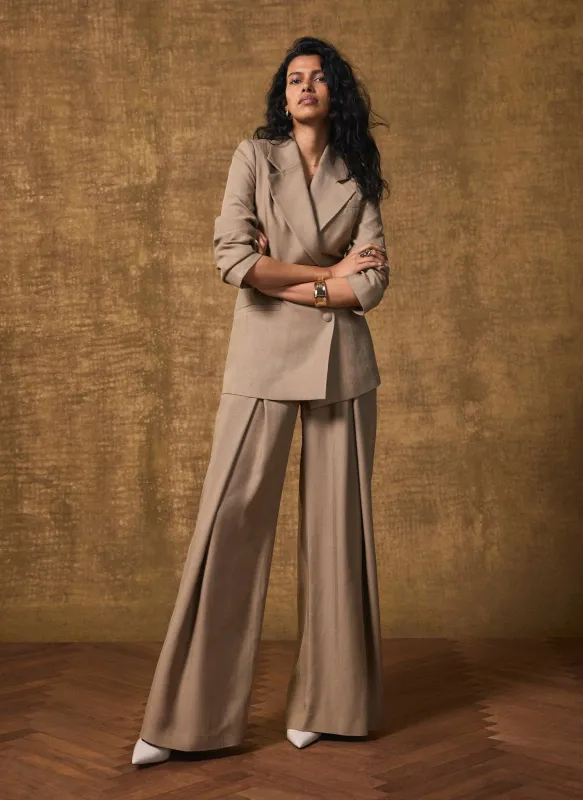 Neutral Wide Pleat Trousers made by Mint Velvet
