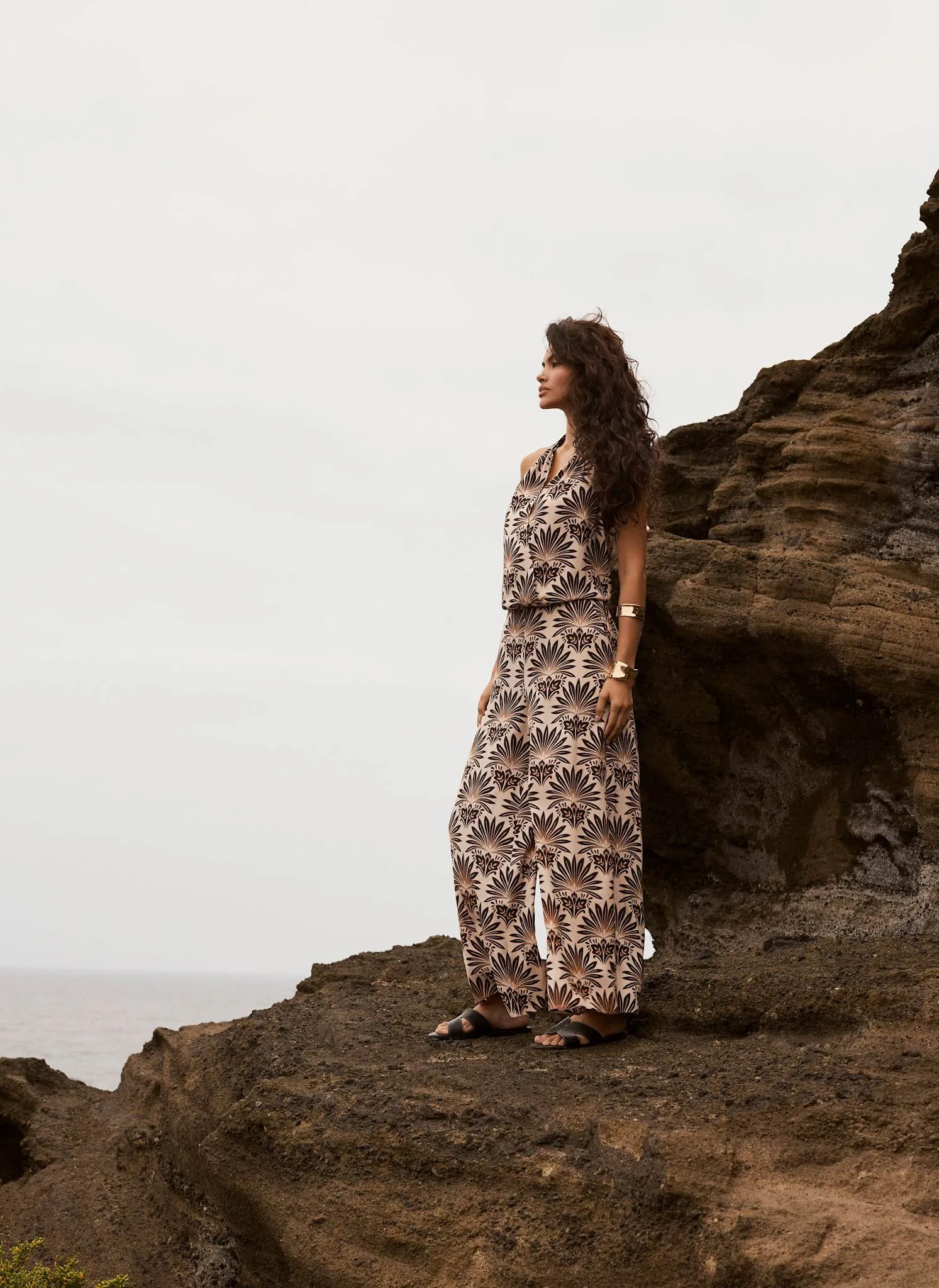 Neutral Satin Geo Print Wide Leg Trousers sold by Mint Velvet product image thumbnail 5