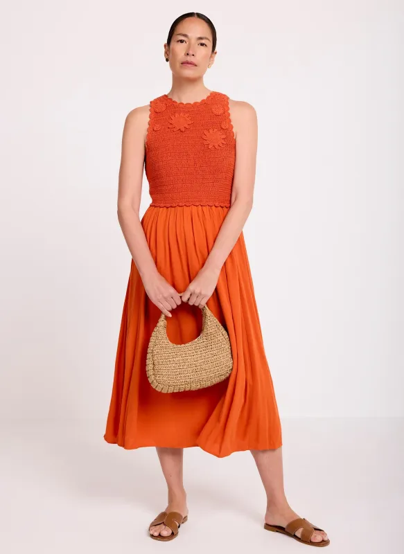 Orange Crochet Midi Dress made by Mint Velvet