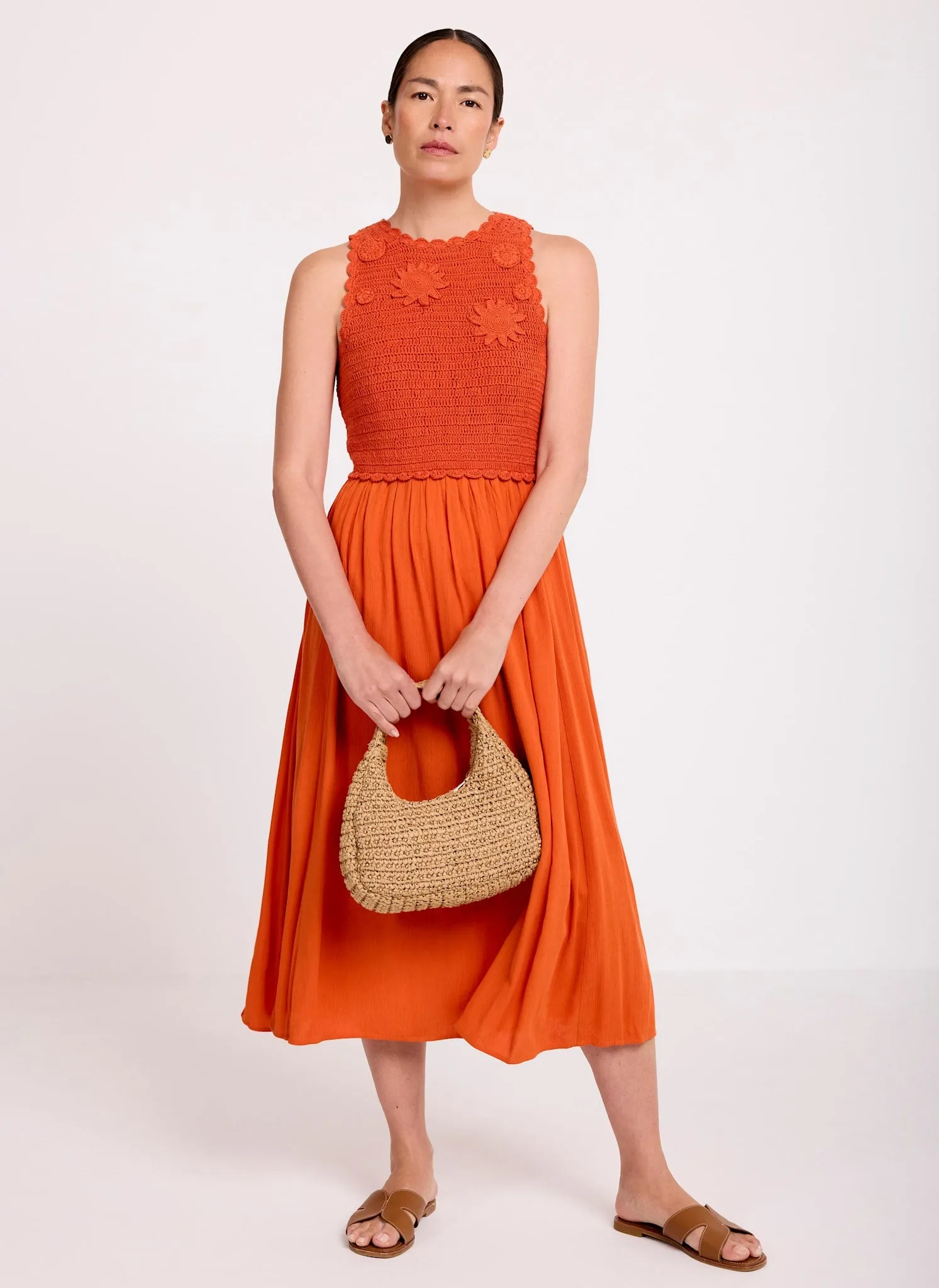 Orange Crochet Midi Dress sold by Mint Velvet