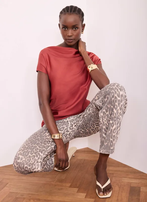 Red Satin Ruched Asymmetric Top made by Mint Velvet