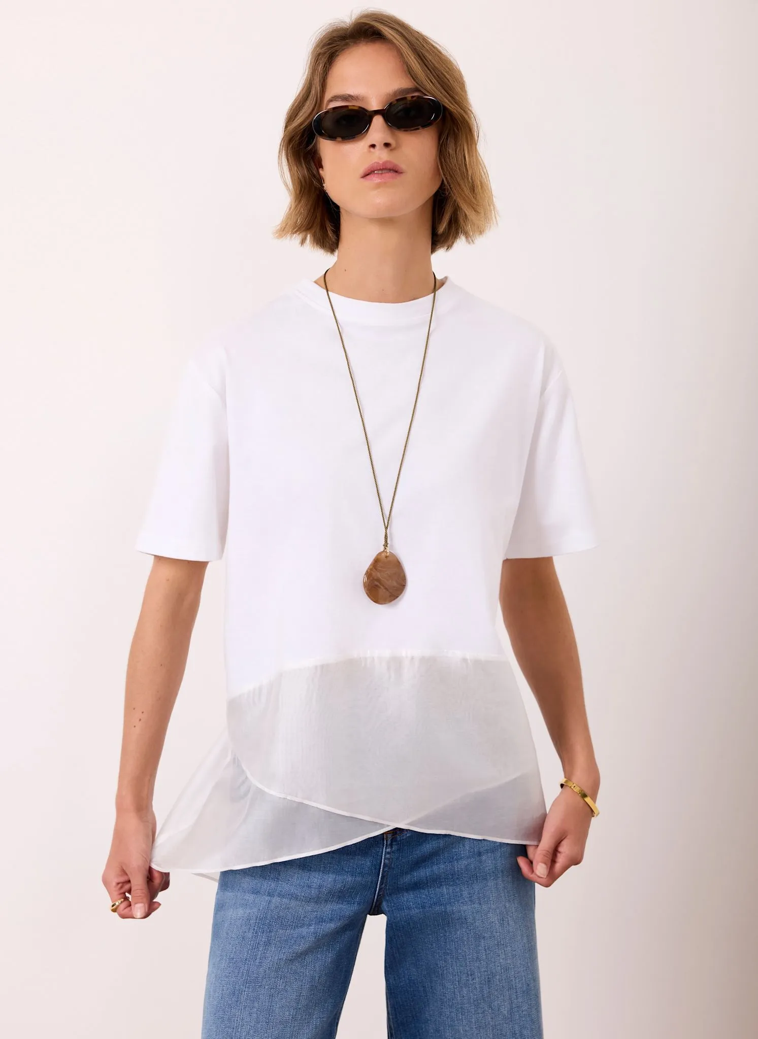 Cream Cotton Sheer Wrap T-Shirt sold by Mint Velvet product image thumbnail 2