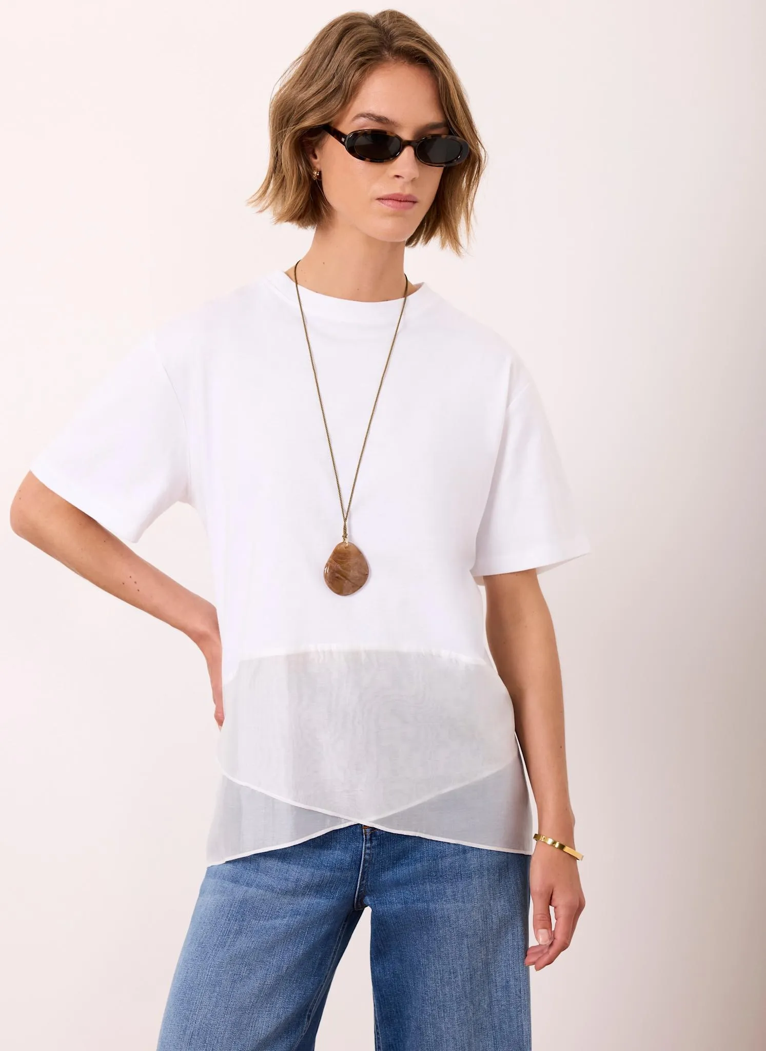 Cream Cotton Sheer Wrap T-Shirt sold by Mint Velvet product image thumbnail 5