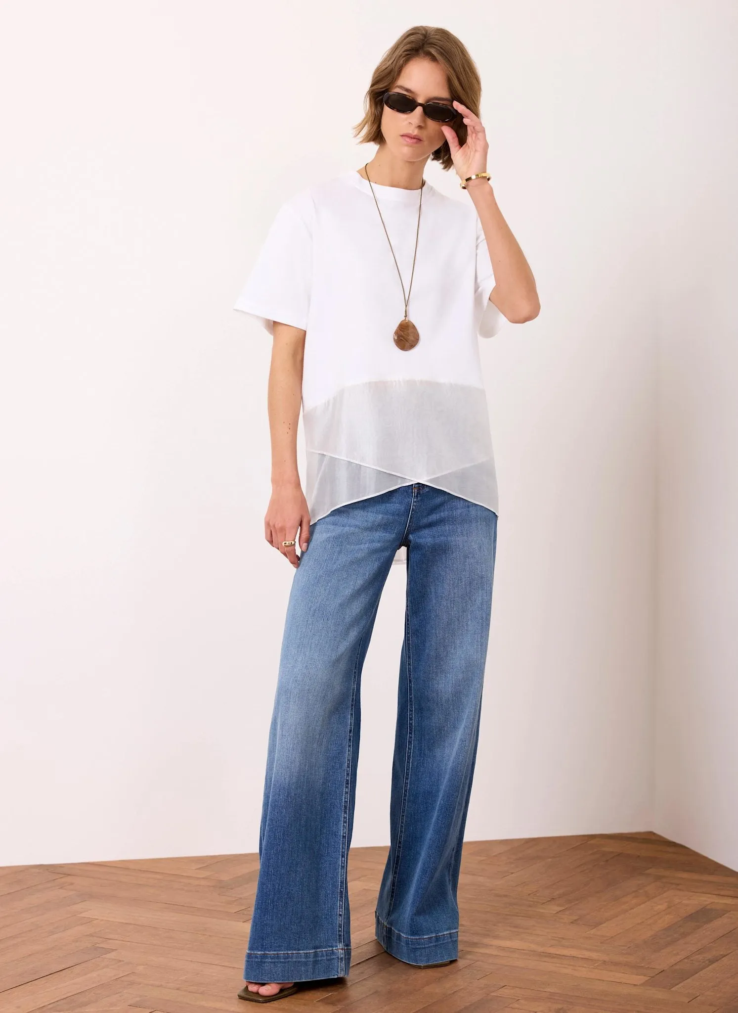 Cream Cotton Sheer Wrap T-Shirt sold by Mint Velvet product image thumbnail 3