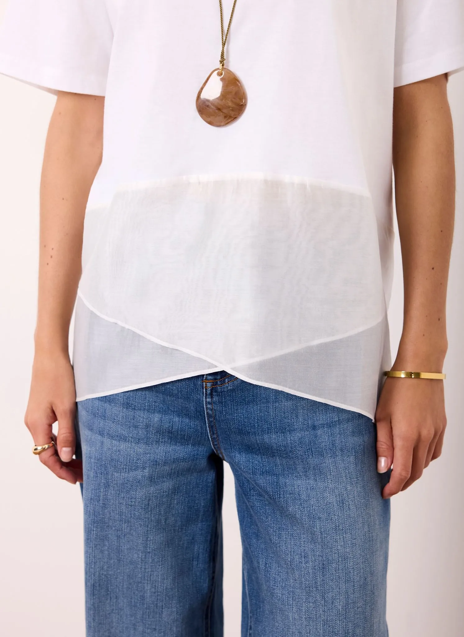 Cream Cotton Sheer Wrap T-Shirt sold by Mint Velvet product image thumbnail 4