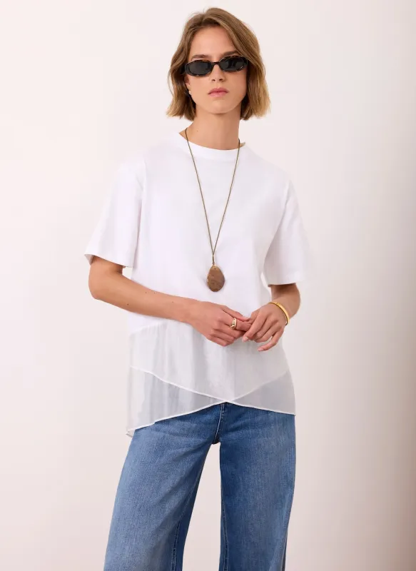 Cream Cotton Sheer Wrap T-Shirt made by Mint Velvet