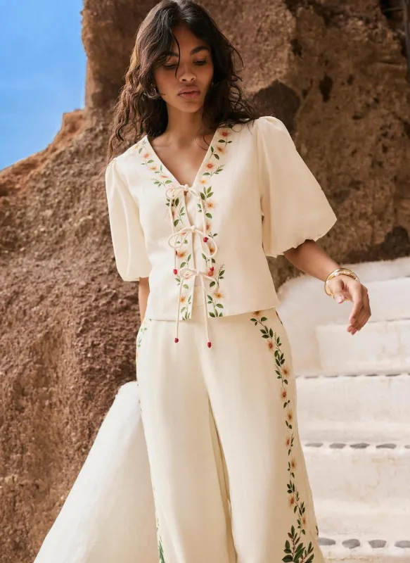 Cream Linen Blend Floral Print Top made by Mint Velvet