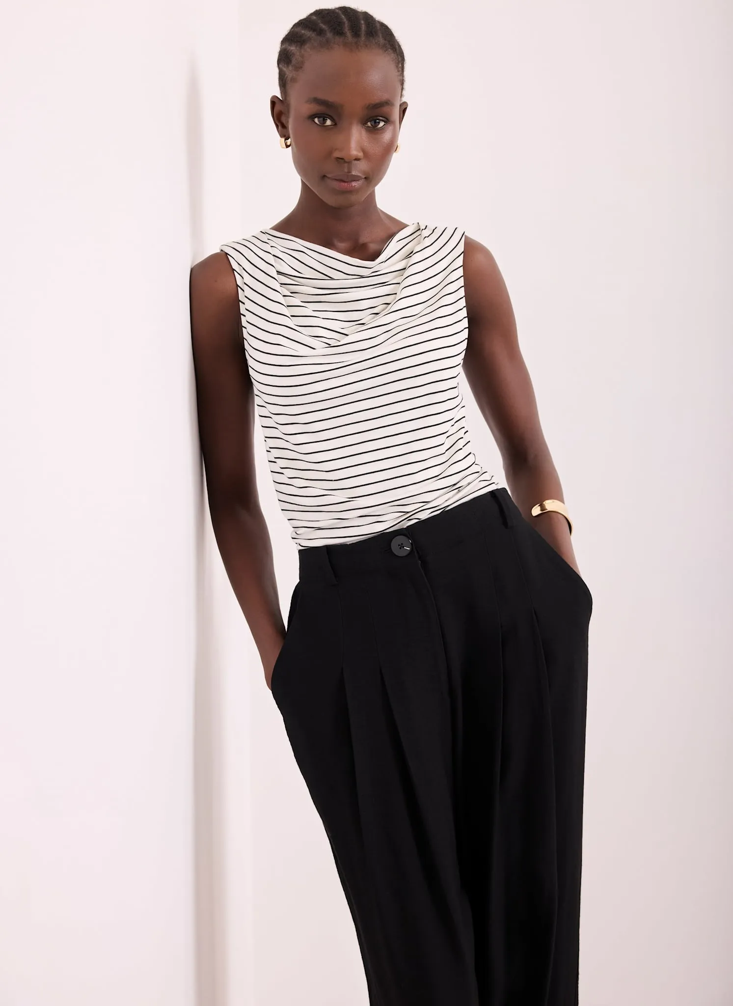 White & Black Stripe Cowl Neck Top sold by Mint Velvet product image thumbnail 2