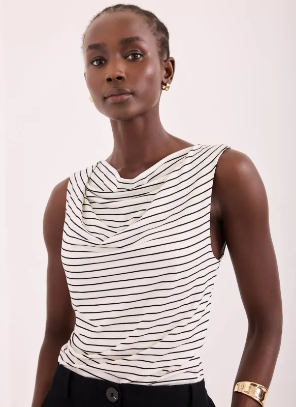 White & Black Stripe Cowl Neck Top made by Mint Velvet