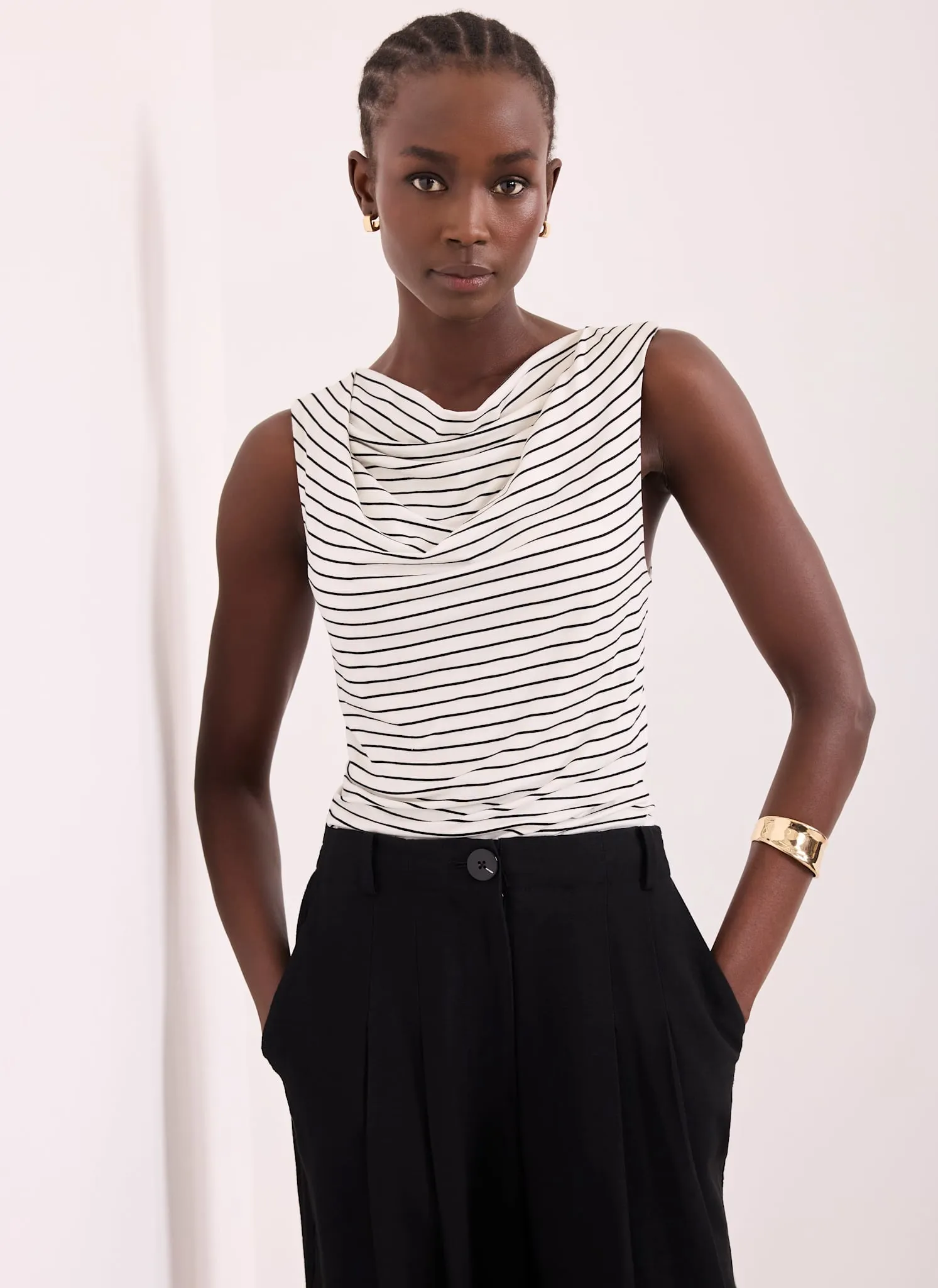 White & Black Stripe Cowl Neck Top sold by Mint Velvet product image thumbnail 3