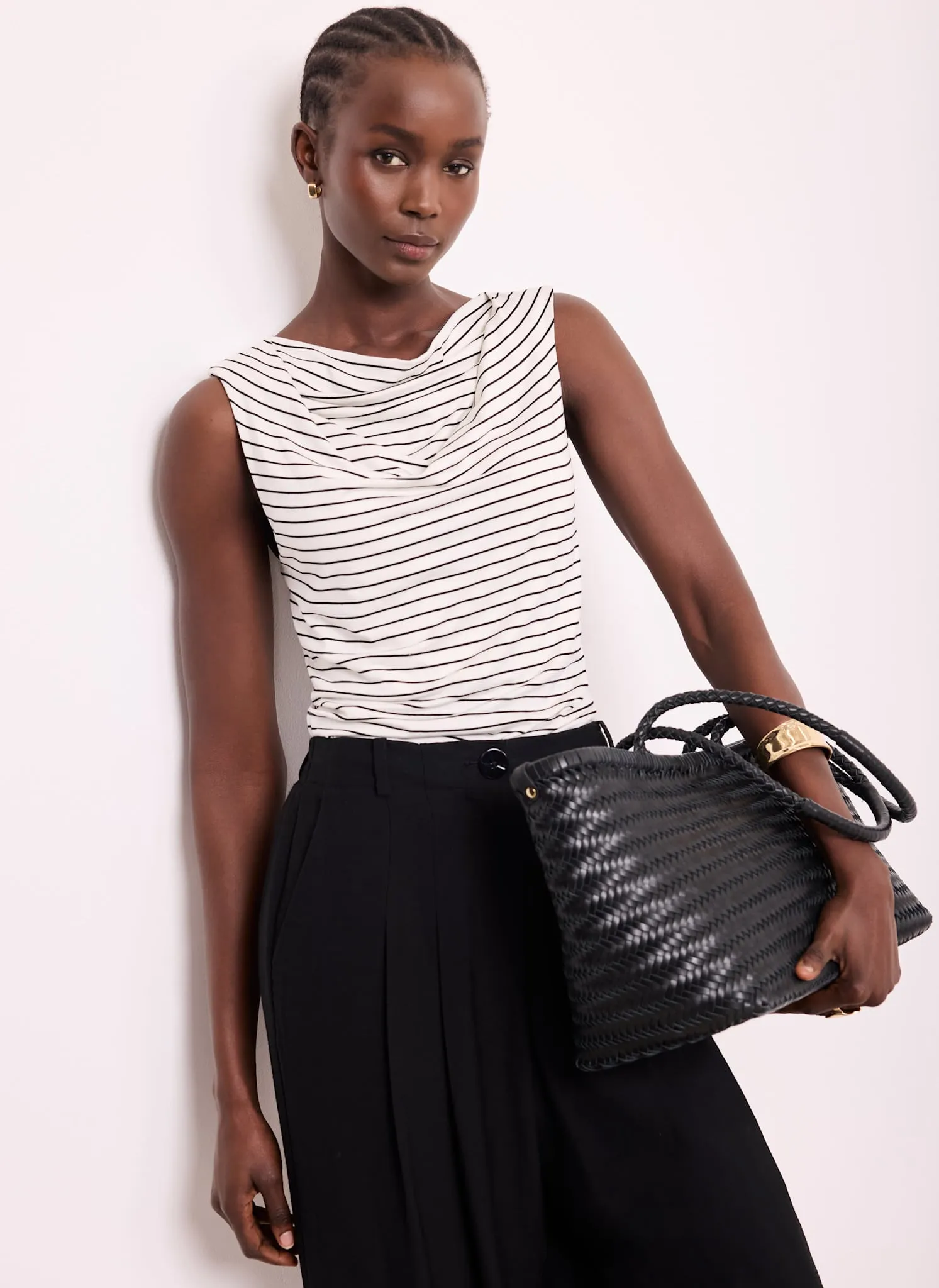White & Black Stripe Cowl Neck Top sold by Mint Velvet product image thumbnail 4