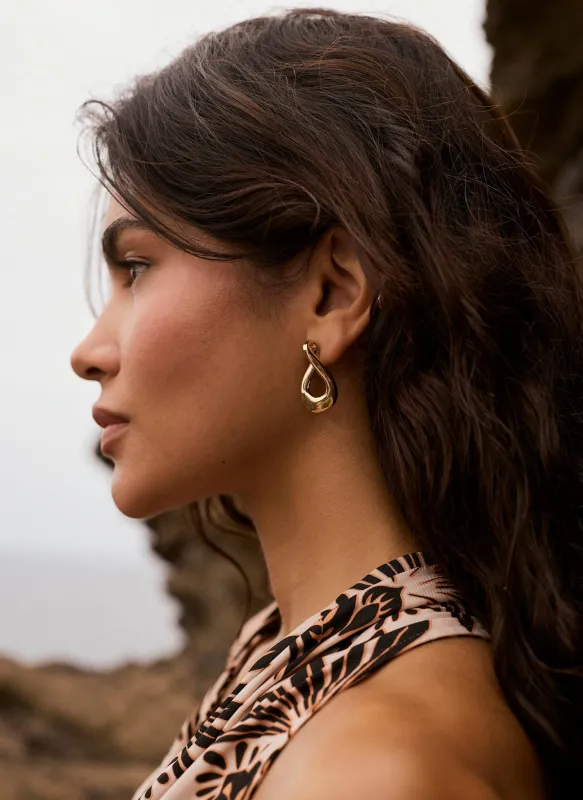 Gold Tone Sculpted Wave Earrings made by Mint Velvet