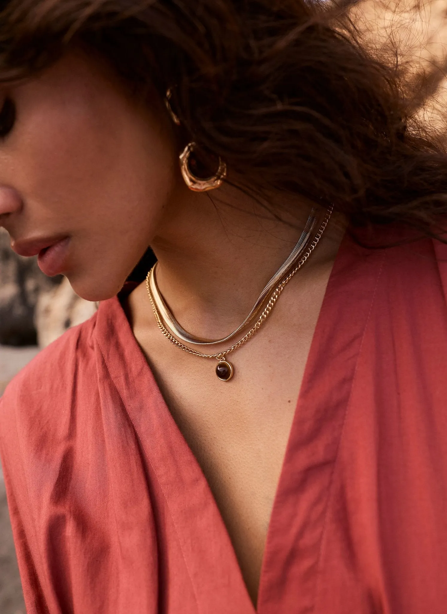 Gold Tone Layered Stone Necklace sold by Mint Velvet