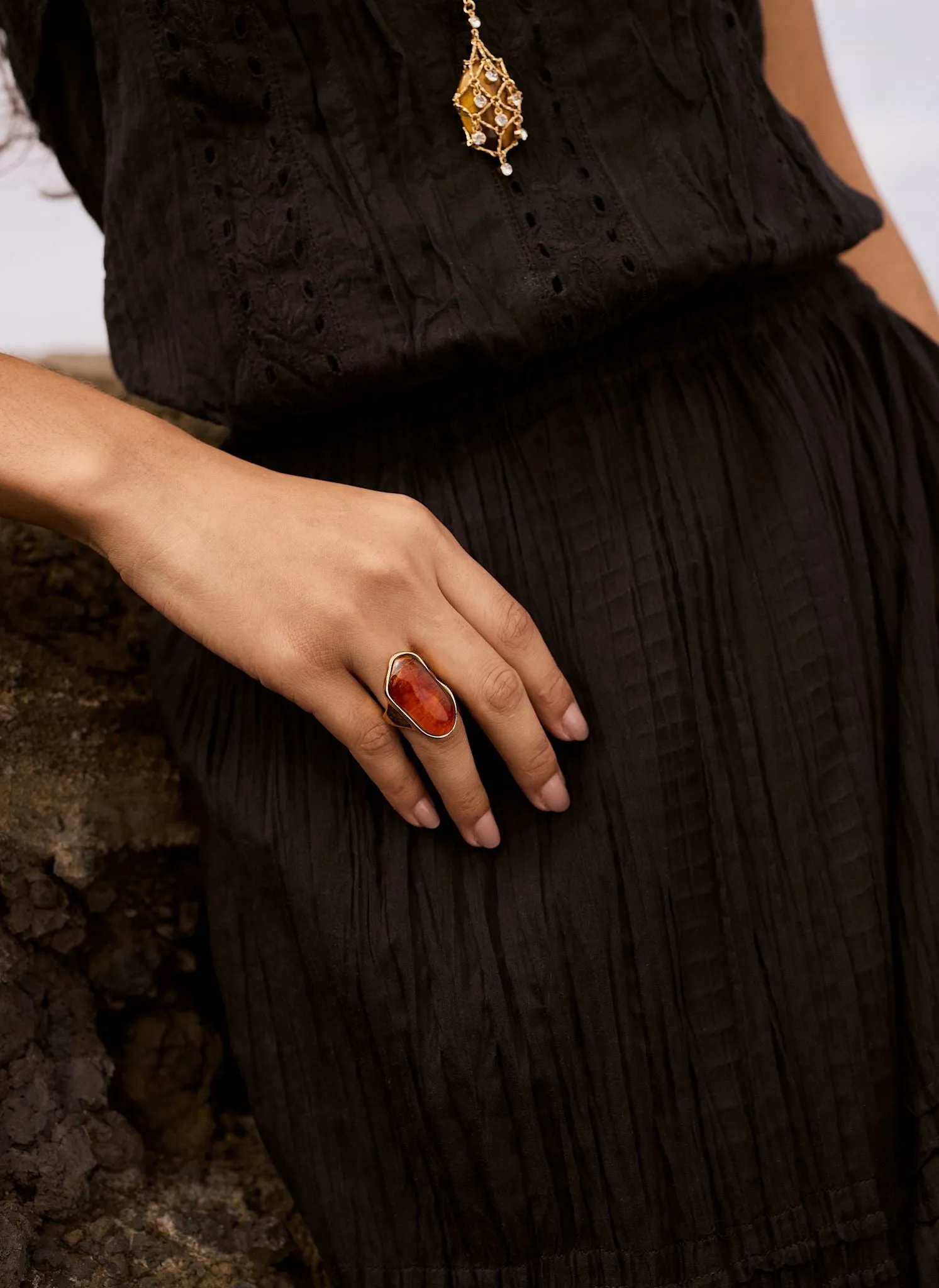 Gold Tone Sculptured Resin Ring sold by Mint Velvet