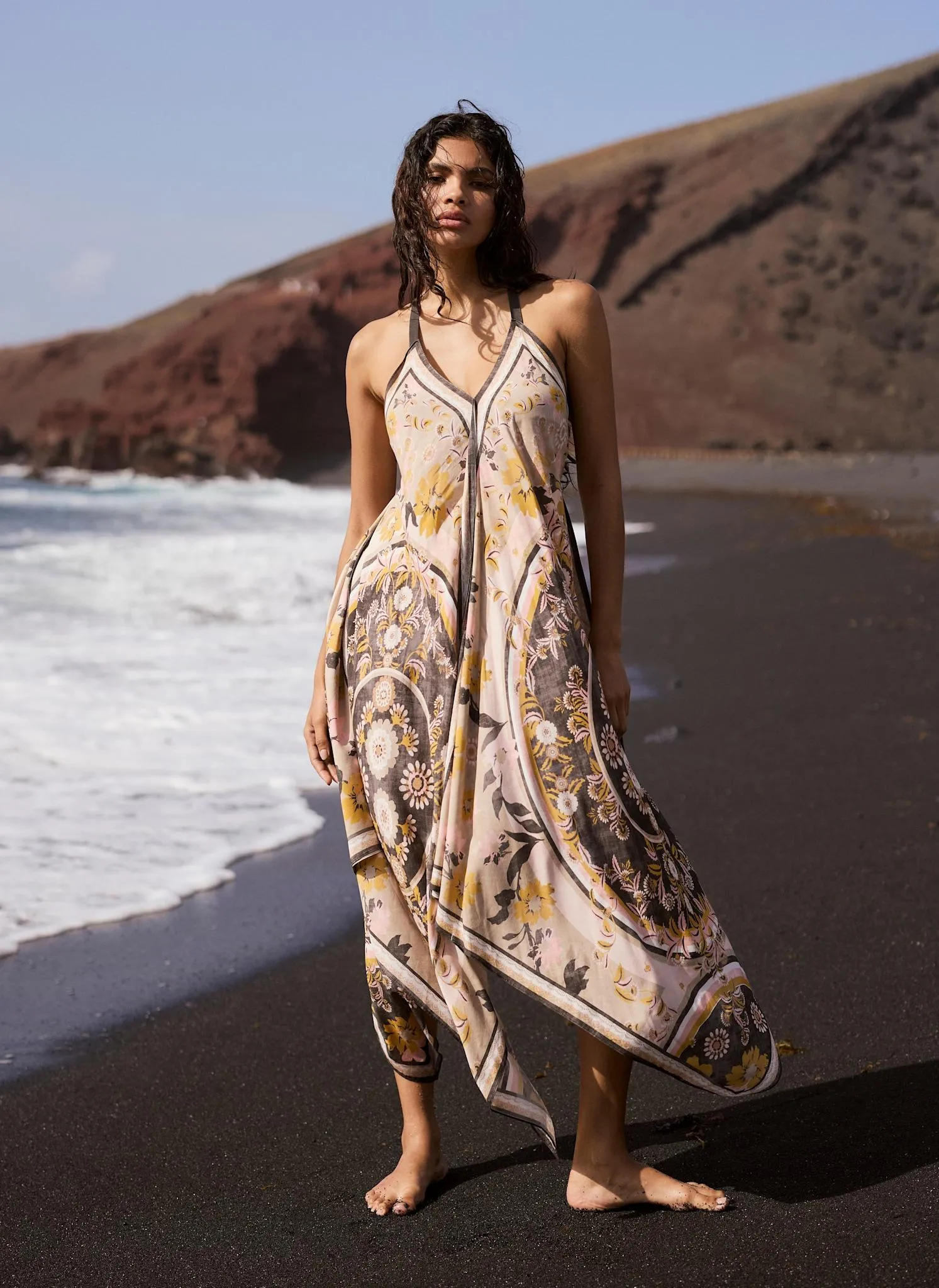 Neutral Floral Print Scarf Detail Maxi Dress sold by Mint Velvet