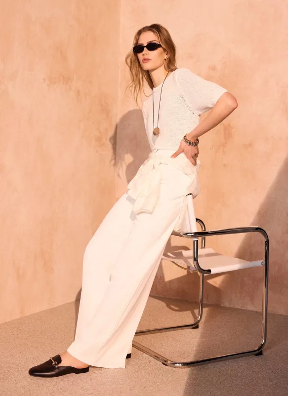 Cream Pintuck Side Trim Trousers made by Mint Velvet