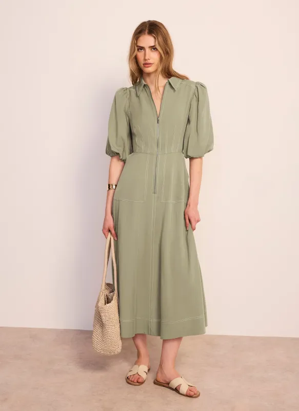 Khaki Utility Zip Midi Shirt Dress made by Mint Velvet