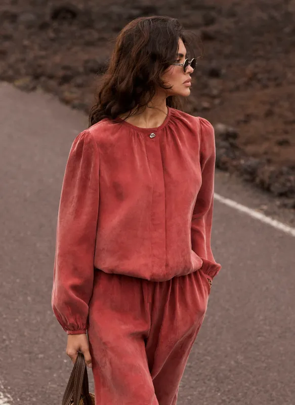 Rust Red Long Sleeve Bomber Blouse made by Mint Velvet