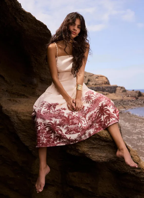 Cream Linen Blend Palm Print Midi Dress made by Mint Velvet